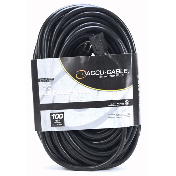 American DJ 100 Foot 12/3 Black AC Cable with Single Tap