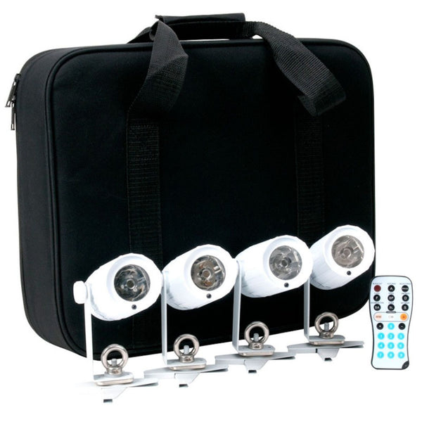 American DJ (4) 3W White LED Pinspots with Remote & Carrying